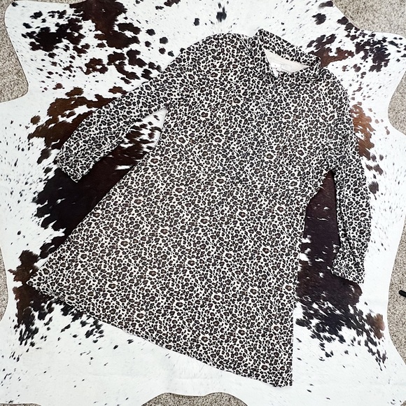 NWT LOFT Plus Leopard Print Flare Shirtdress Long Sleeve Size 16 - Picture 2 of 8